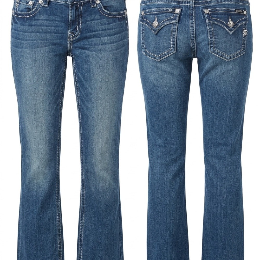 Miss Me Medium Blue Flare Jeans with Embellished Pockets